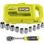Ryobi RYO4892210225207 Llave de carraca de 90 dientes (4° recuperación), 8 vasos (8-15 mm) y adaptador 1/4" -> 3/8"