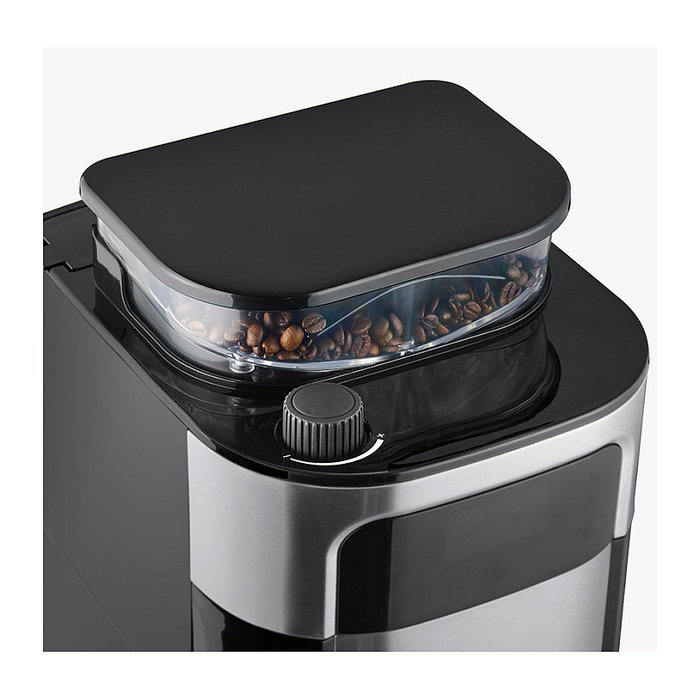 Severin KA 4814 Cafetera de Filtro con Molinillo Integrado para Granos, 8 Tazas (1L), 1000W, Ajustable, Función Mantener Caliente, Negro y Acero Inoxidable