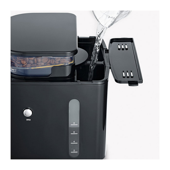 Severin KA 4814 Cafetera de Filtro con Molinillo Integrado para Granos, 8 Tazas (1L), 1000W, Ajustable, Función Mantener Caliente, Negro y Acero Inoxidable