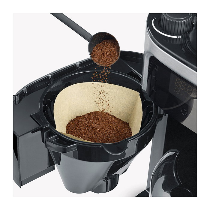 Severin KA 4814 Cafetera de Filtro con Molinillo Integrado para Granos, 8 Tazas (1L), 1000W, Ajustable, Función Mantener Caliente, Negro y Acero Inoxidable