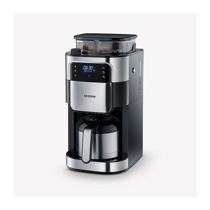Severin KA 4814 Cafetera de Filtro con Molinillo Integrado para Granos, 8 Tazas (1L), 1000W, Ajustable, Función Mantener Caliente, Negro y Acero Inoxidable