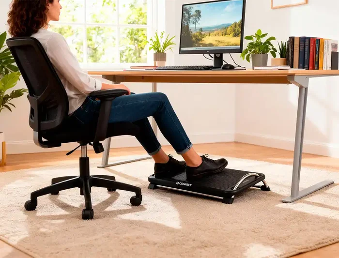 Q-connect Reposapies Antideslizante Plástico con Barras de Acero, 434x330x105 mm