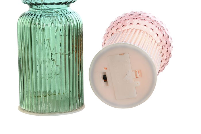 DKD Home Decor Decoración Luminosa Azul Terracota Cristal LED AAA 9.5 x 18.5 x 9.5 cm (12 Unidades)