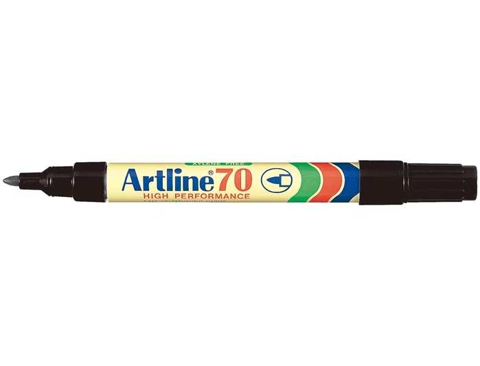 Artline Rotulador Permanente EK-70 Negro Punta Redonda 1.5 mm para Papel, Metal y Cristal
