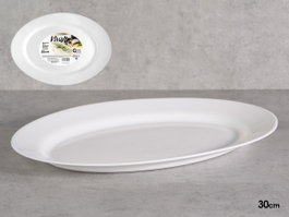 Vivalto Bandeja Opal Ovalada 30 cm Vidrio Blanco Ancho 30 cm Largo 22.5 cm Alto 2.5 cm (Set de 24)