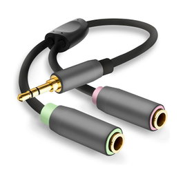 Helos Adaptador de Audio Premium 3,5 mm a 2x 3,5 mm, Negro/Gris