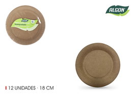 Algon Set 12 Platos Carton Kraft 18 cm (24 Unidades)