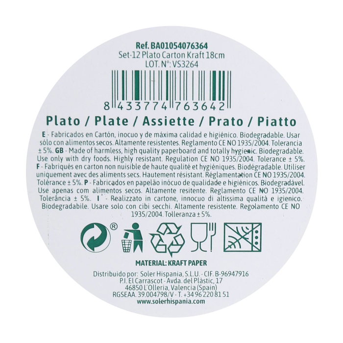 Algon Set 12 Platos Carton Kraft 18 cm (24 Unidades)
