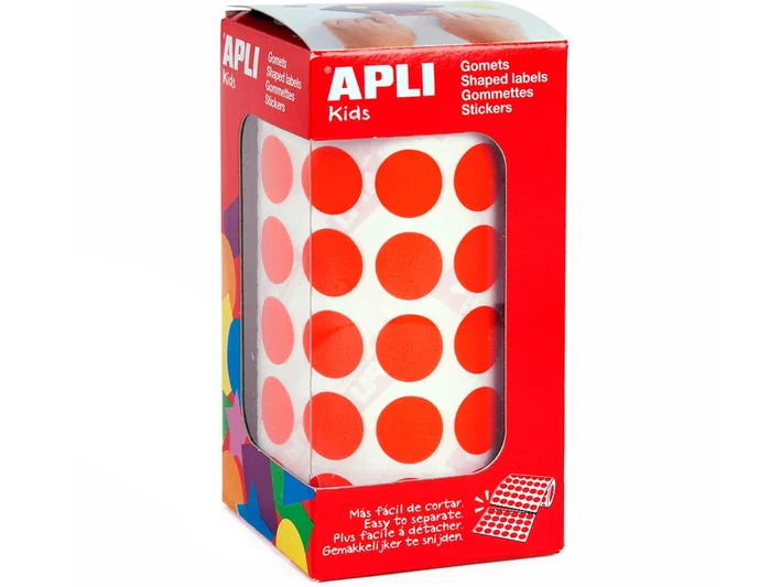 Apli Gomets Redondos 15 mm Rollo Rojo -Rollo 2832 Unidades-