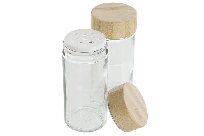 DKD Home Decor Set de Especieros de 7 Piezas de Bambú y Cristal Natural DKD Home Decor Set de Especieros de 7 Piezas de Bambú y Cristal Natural