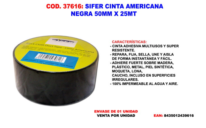 Sifer Cinta Americana Negra 50mm x 25 mt Sifer Cinta Americana Negra 50mm x 25 mt