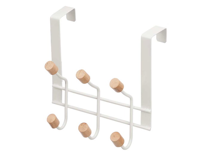 Berilo Percha 6 Pomos Puerta Blanca 24 x 18 x 12.5 cm Metal y Madera (Set de 12)