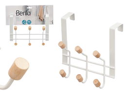 Berilo Percha 6 Pomos Puerta Blanca 24 x 18 x 12.5 cm Metal y Madera (Set de 12)