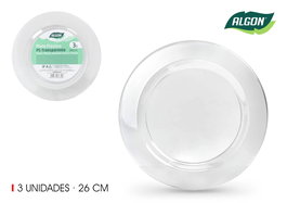 Algon Set de 3 Platos Transparentes de Plástico (PS) de 26 cm (24 Unidades)