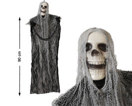 Disfraz Esqueleto Con Capa Negra Y Cabello Gris Para Halloween 90cm