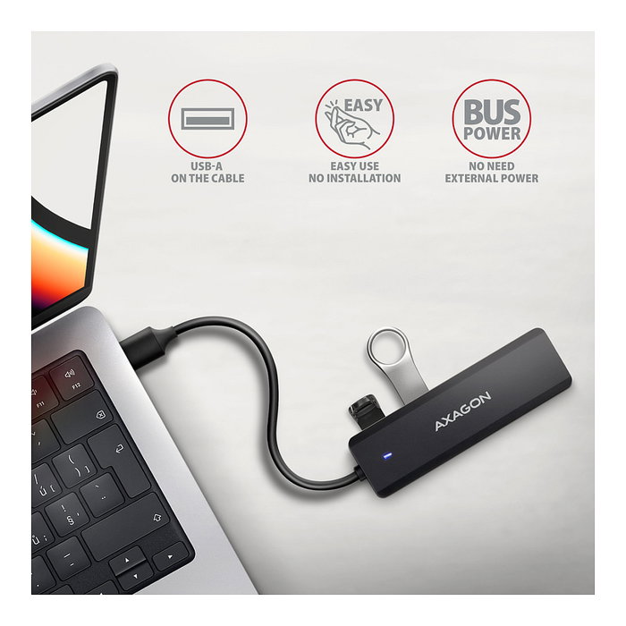 Axagon HUE-C1A Hub de viaje USB-A Superspeed con 4x USB 3.0, 20cm, negro