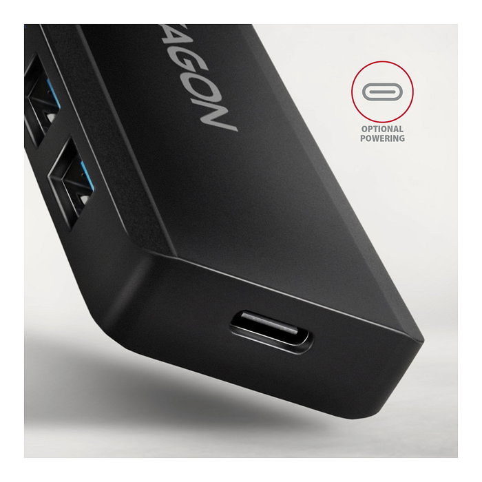 Axagon HUE-C1A Hub de viaje USB-A Superspeed con 4x USB 3.0, 20cm, negro