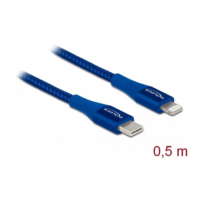 DeLOCK Cable de datos y carga USB Type-C a Lightning, 0,5 m, Azul, MFi DeLOCK Cable de datos y carga USB Type-C a Lightning, 0,5 m, Azul, MFi