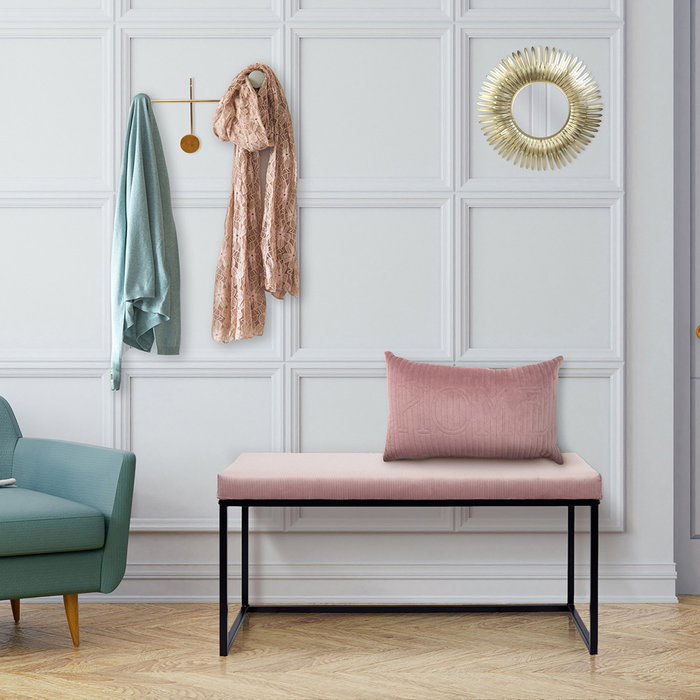 Home Deco Factory Giulia Banco 100x39 Rosa Altura 49 con tapizado de terciopelo para salón