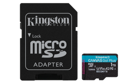 Kingston Tarjeta microSDXC Canvas Go Plus 1TB, 200 MB/s, A2 U3 V30, SDCG4/1TB, con adaptador SD