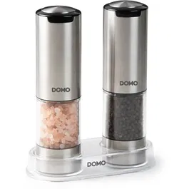 DOMO AAAXK83953 Molinillo Eléctrico de Pimienta y Sal Recargable por USB, Juego de 2 Piezas, 96 ml, Transparente y Plateado