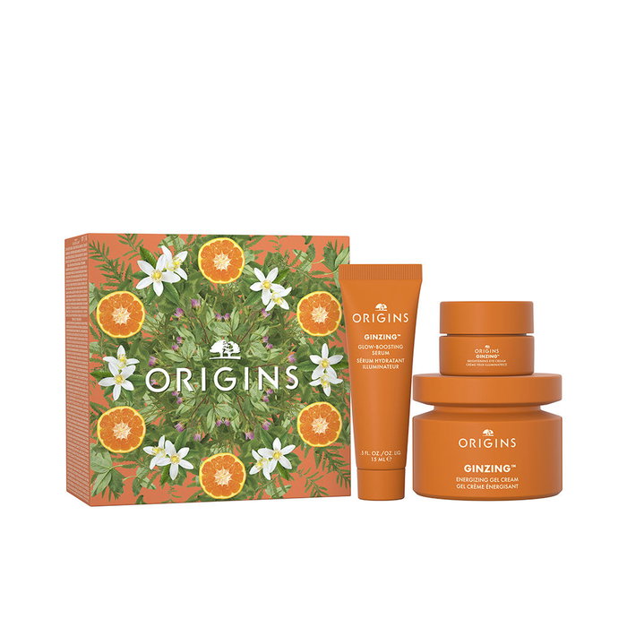 Origins Ginzing Energizing Gel Crema - Hidratante con Cafeína + Niacinamida, Set 3 Piezas: Gel Crema 50ml, Sérum 15ml, Crema Contorno de Ojos 5ml, Vegano