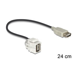 DeLOCK 86329 Módulo Keystone USB 2.0 Tipo A Hembra a Hembra con Cable de 0.24 m, Color Negro