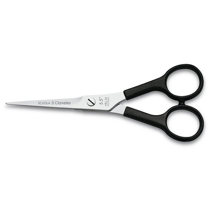 Tres Claveles Tijera Peluquería Scuola 5.5" Negra Filo Microdentado Acero Inoxidable Mango Nylon