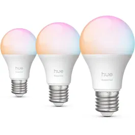 Philips Hue Essential Pack de 3 Bombillas LED A60 E27 8W Blanco y Color Inteligentes, AABQA92427