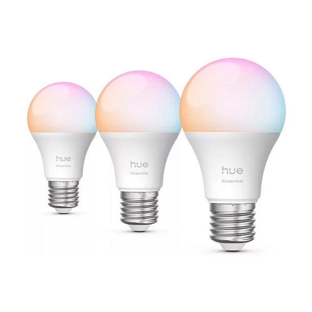 Philips Hue Essential A60 Pack de 3 Bombillas Inteligentes E27 Luz Blanca y Color