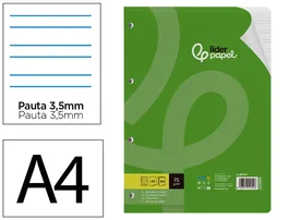 Liderpapel Recambio A4 100 hojas 75 g pauta 3,5 mm con margen y 4 taladros