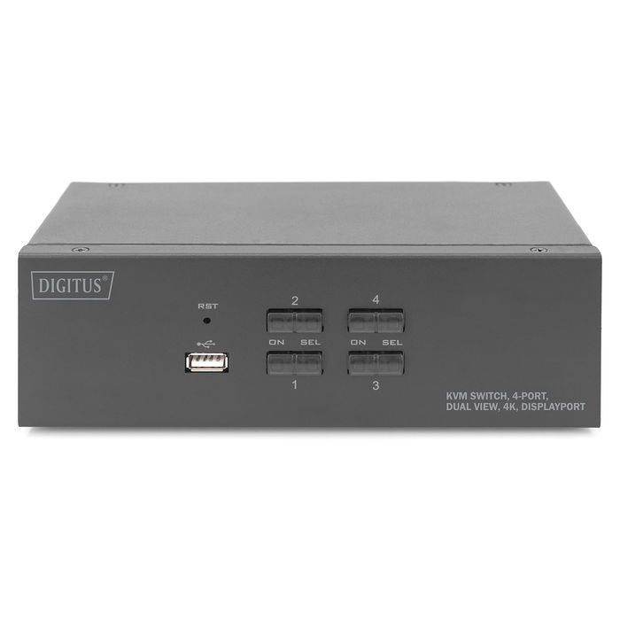 Digitus KVM Switch Conmutador 4 Puertos Dual Display 4K, Distribuidor de Señal para 2 Ordenadores