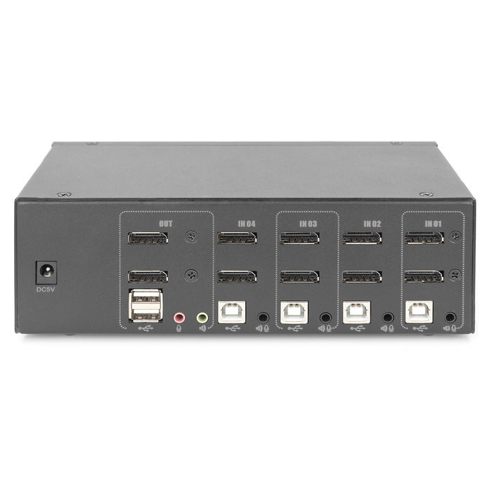Digitus KVM Switch Conmutador 4 Puertos Dual Display 4K, Distribuidor de Señal para 2 Ordenadores
