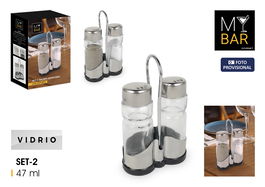 Inde Set 2 Saleros con Soporte de Metal para Bar, 3.3x9 cm (24 Unidades)