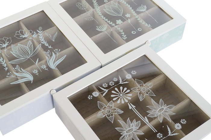 DKD Home Decor Caja de Infusiones MDF y Cristal Surtido de 3 Unidades