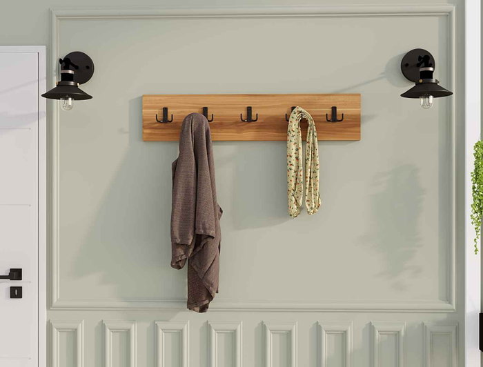 Hanah Home Gancho de Pared de Nogal - Colgador Organizador Robusto con Tablero de Melamina, 80x17 cm