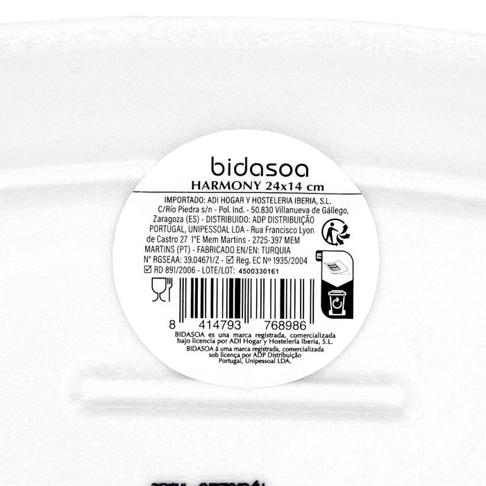 Fuente Oval Porcelana Harmony Hydrozero Bidasoa 24x14 cm (6 Unidades)