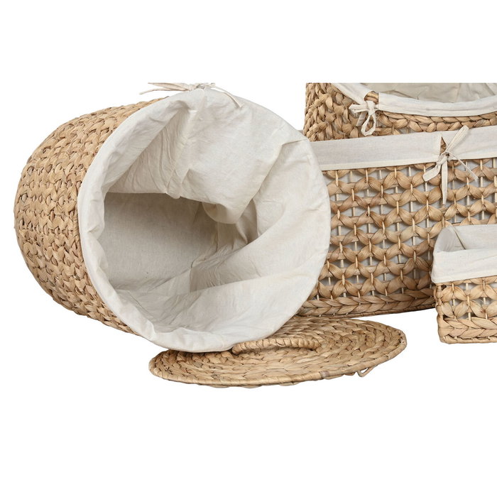 DKD Home Decor Set de 6 Cestas de Jacinto de Agua y Poliéster 55x45x30 cm Natural