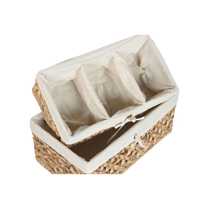 DKD Home Decor Set de 6 Cestas de Jacinto de Agua y Poliéster 55x45x30 cm Natural