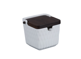 DKD Home Decor Azucarero de Porcelana y Bambú Blanco PENGJIA 25