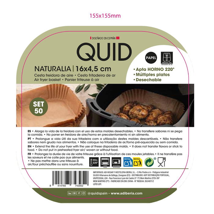 50 Cestas Desechables Papel Cuadradas Naturalia Quid 16x4,5 cm