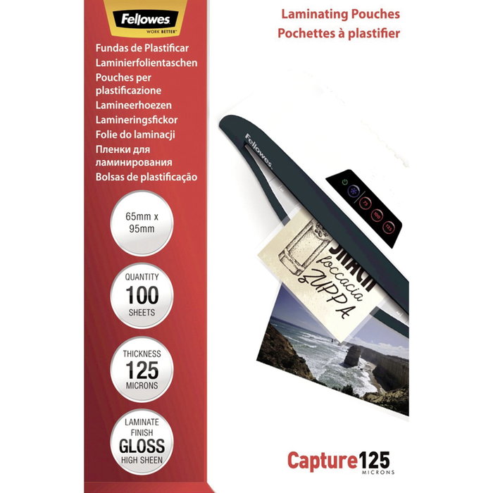 Fellowes Fundas de plastificar brillo 125 micras 65x95mm Fellowes Fundas de plastificar brillo 125 micras 65x95mm