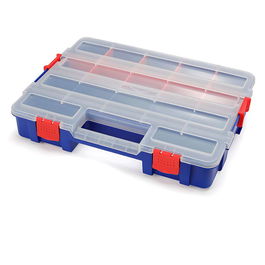 Workpro Organizador de Compartimentos Apilable con Tapa 18 Divisiones Transparente 382x300x68 mm Azul y Rojo