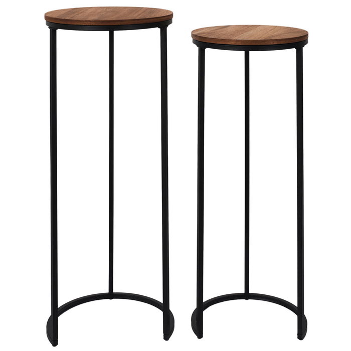 Home Deco Factory Juego 2 Mesas Pedestal Nido Cocooning Hierro MDF Grande: 32.5x80 cm Pequeña: 30x75 cm