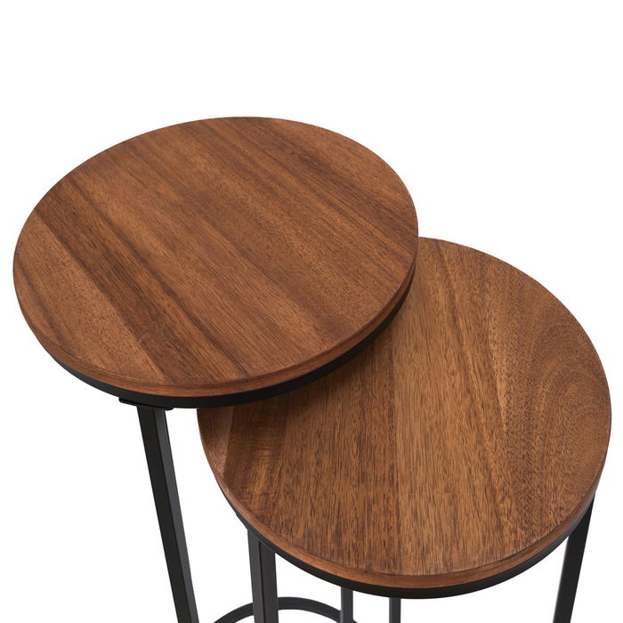 Home Deco Factory Juego 2 Mesas Pedestal Nido Cocooning Hierro MDF Grande: 32.5x80 cm Pequeña: 30x75 cm