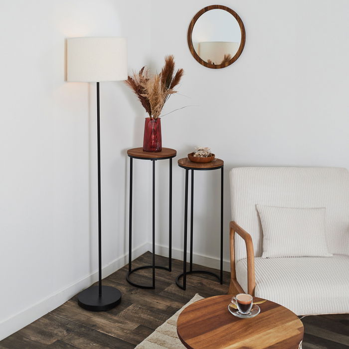 Home Deco Factory Juego 2 Mesas Pedestal Nido Cocooning Hierro MDF Grande: 32.5x80 cm Pequeña: 30x75 cm