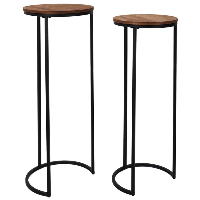 Home Deco Factory Juego 2 Mesas Pedestal Nido Cocooning Hierro MDF Grande: 32.5x80 cm Pequeña: 30x75 cm