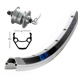 Exal ZX 19 Llanta 26x1.90 Aluminio Plata Mate 36 Agujeros ETRTO 559-19 Buje Delantero Shimano DH 3N72 Cierre Rápido