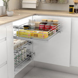 MENAGE CONFORT Bandeja Multiuso M300 H120 Cromo con Guía Oculta Extracción Total 30Kg SP16-19 para Módulo 600 Cocina