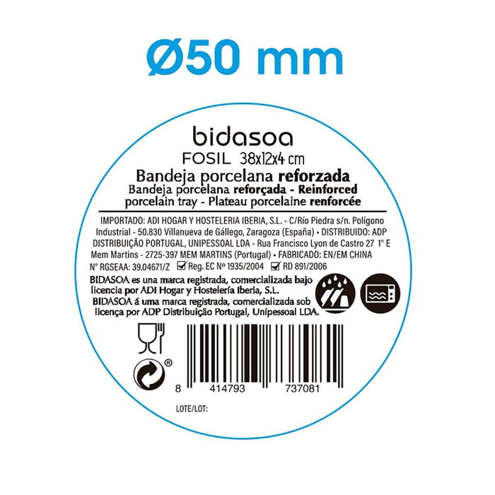 Bandeja Botella Porcelana Fosil Bidasoa 38,5x12,7x4,8 cm (9 Unidades)